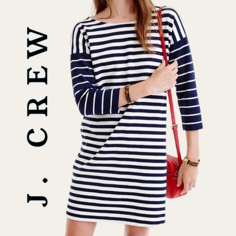 J. Crew Navy and White Striped Long Sleeve Dress, very GUC